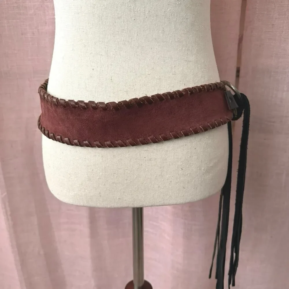 Kim White Reversible Suede‎ + Leather Brown & Black w/ Fringe Size M